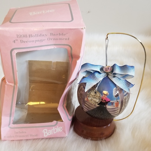 1998 Holiday Barbie 4" Decoupage Ornament W/Stan - Picture 7 of 8